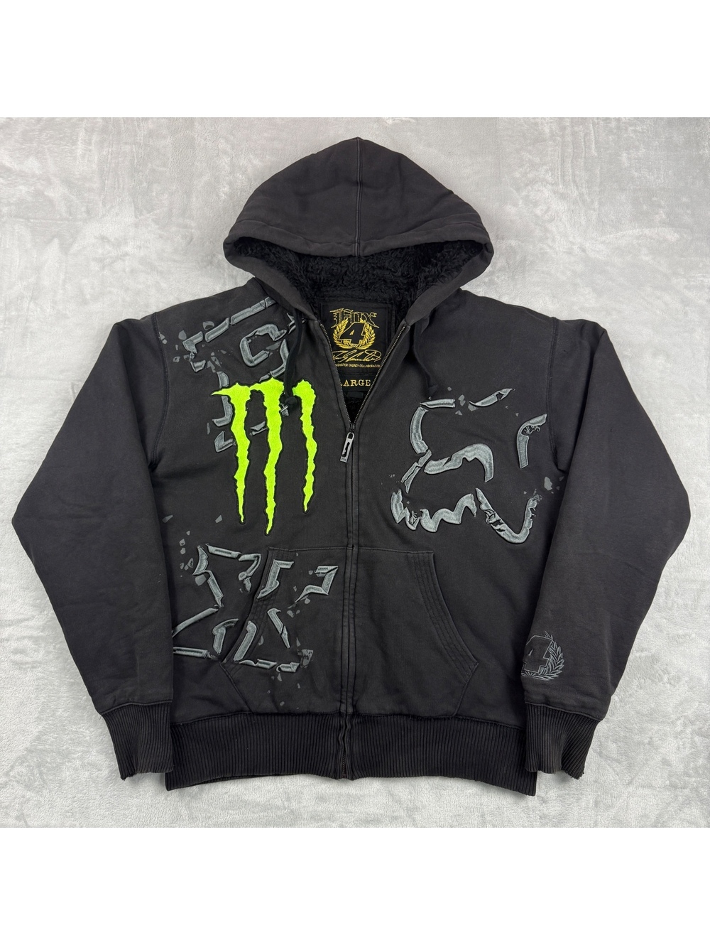 VTG Fox Racing Monster Energy Hoodie L Ricky Carmichael #4 Sasquatch Sherpa RARE